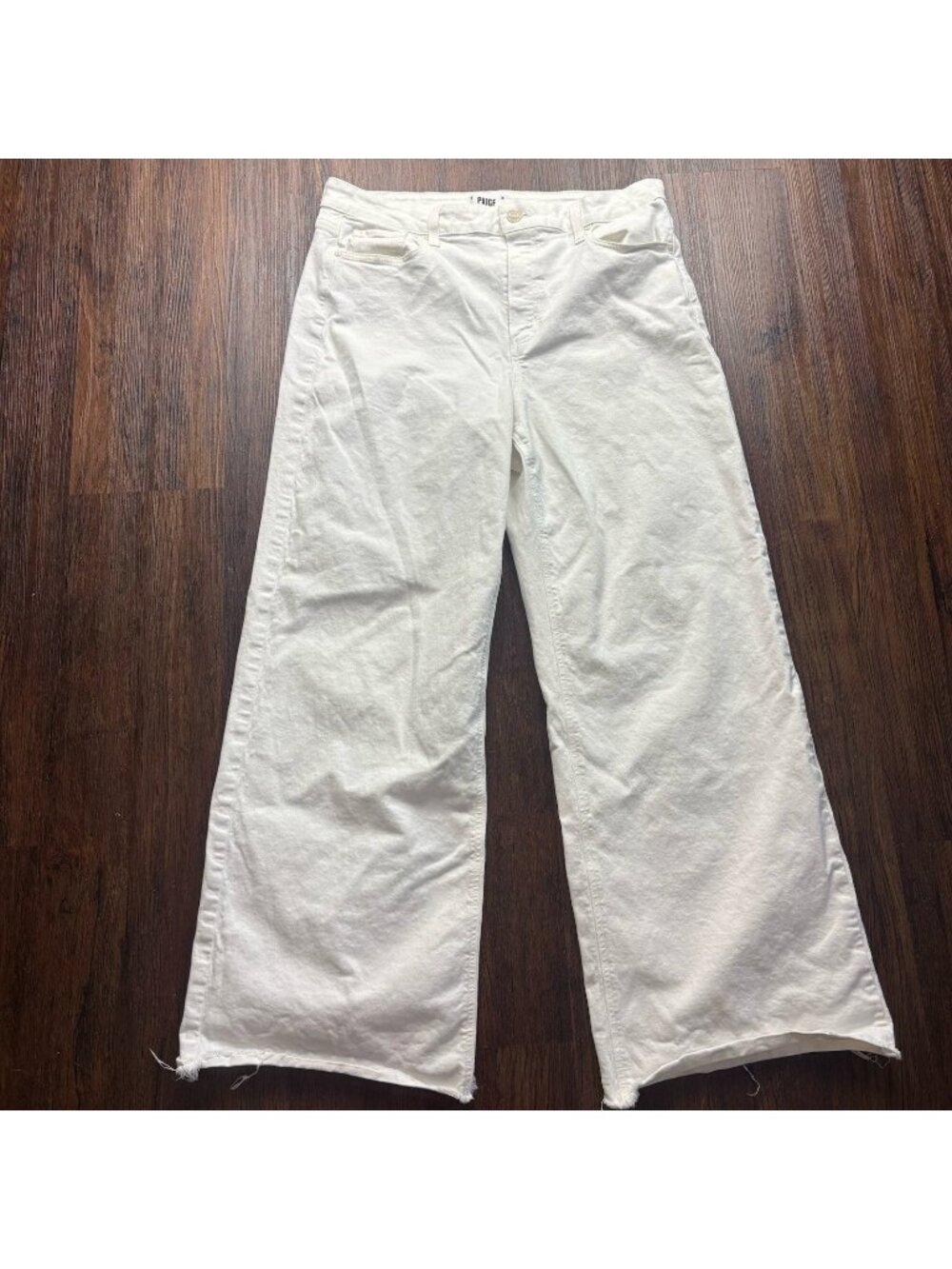 Paige Anessa Wide Leg Ankle Jeans White Raw Hem Women’s Size 34